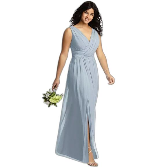 Dessy Collection Sz 18 Sleeveless Draped Chiffon Maxi Dress Front Slit Mist 2894 - Picture 1 of 5